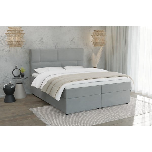 Jasnoszare łóżko boxspring ze schowkiem 160x200 cm Lola – Ropez-image-1
