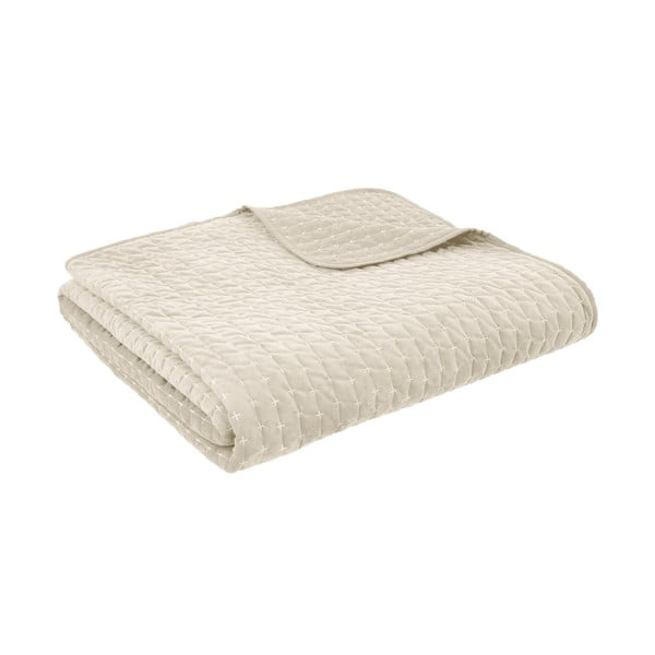 Beżowa aksamitna narzuta pikowana 240x260 cm Attica Velvet Embroidered – Bianca