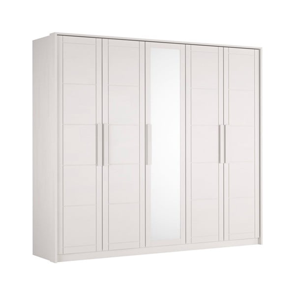 Biała szafa z litego drewna bukowego z lustrem 252x220 cm Timo – Olivia Living
