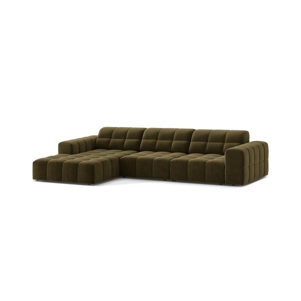 Aksamitny narożnik (lewostronny/z szezlongiem) w kolorze khaki Chicago – Cosmopolitan Design-image-1