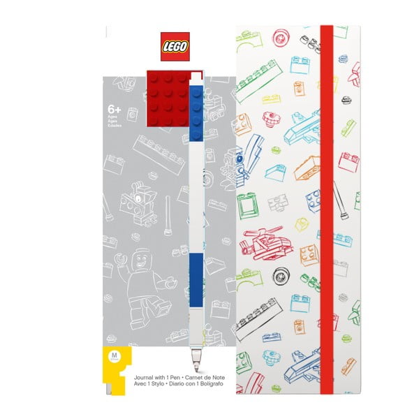 Czerwono-biały notes A5 z niebieskim długopisem LEGO®, 96 stron