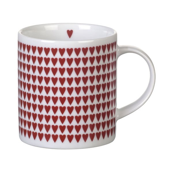 Czerwony porcelanowy kubek Red Hearts, 8,5 cm