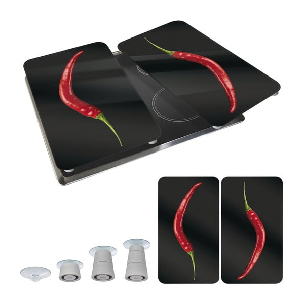 Zestaw 2 szklanych płyt ochronnych na kuchenkę Wenko Peperoni, 52x30 cm-image-2