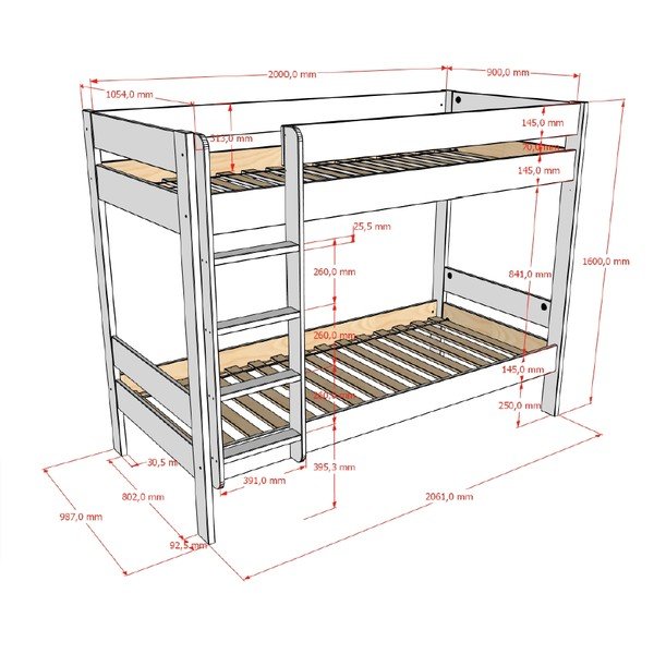 Białe piętrowe łóżko dziecięce ze stelażem 90x200 cm Primo – Vipack-image-2