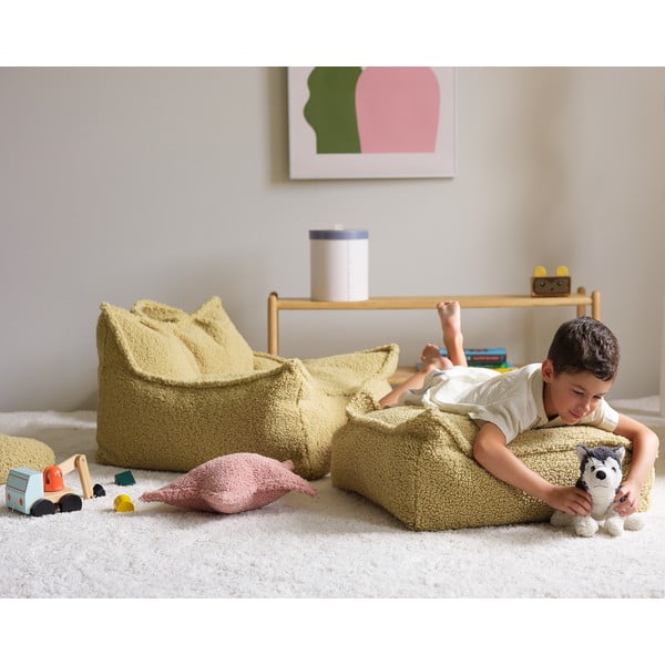 Zielony dziecięcy worek do siedzenia z materiału bouclé Square – Wigiwama-image-2