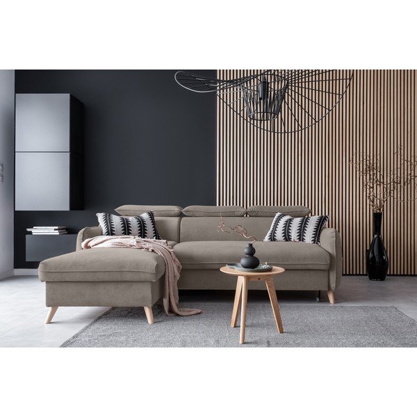 Jasnobrązowy aksamitny rozkładany narożnik (lewostronny) Sweet Harmony – Miuform-image-1