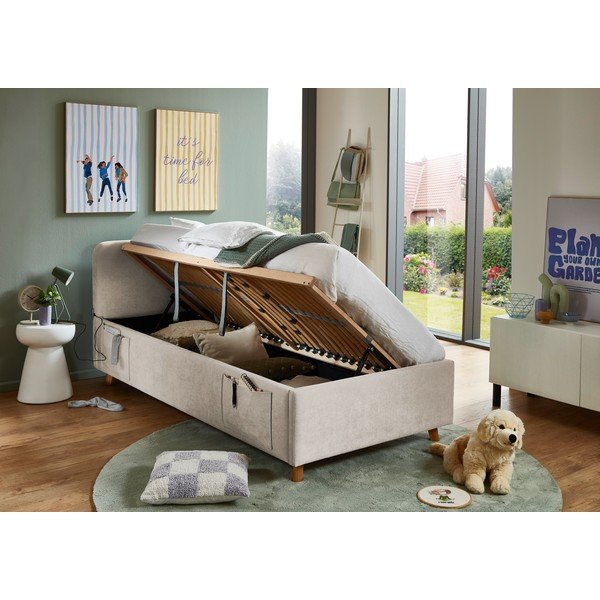 Beżowe łóżko dziecięce ze schowkiem ze stelażem 90x200 cm Cosy – Meise Möbel-image-2