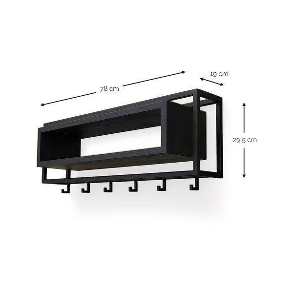 Czarny wieszak ścienny z litego drewna dębowego z półką 78 cm School – Spinder Design-image-4