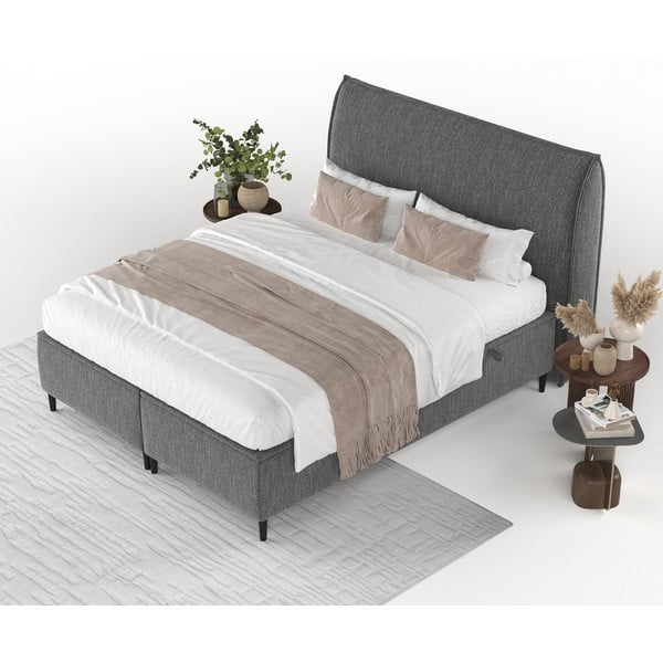 Szare tapicerowane łóżko dwuosobowe ze schowkiem 140x200 cm Draco – Maison de Rêve-image-4