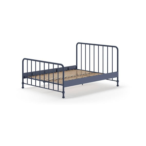 Niebieskie metalowe łóżko dwuosobowe ze stelażem 160x200 cm BRONXX – Vipack-image-2