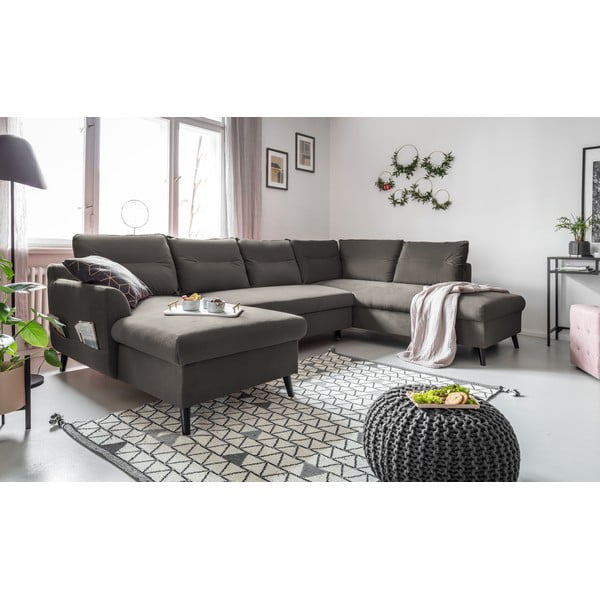Ciemnoszara aksamitna rozkładana sofa w kształcie litery "U" Miuform Stylish Stan, prawostronna-image-3
