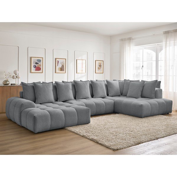 Ciemnoszary rozkładany/ze schowkiem narożnik z tkaniny szenilowej (prawostronny/w kształcie litery U) Everest – Bobochic Paris-image-1