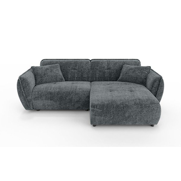 Ciemnoszary narożnik z tkaniny szenilowej (prawostronny/z szezlongiem) Nelia – Ropez