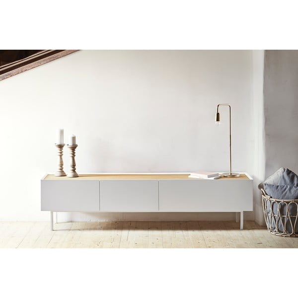 Biało-naturalna szafka pod TV w dekorze dębu 180x45 cm Arista – Teulat-image-1