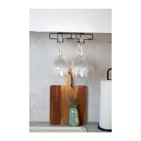 Czarny wieszak na kieliszki pod półkę Wenko-image-4