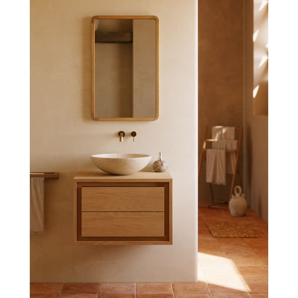 Brązowa wisząca szafka pod umywalkę z litego drewna tekowego 60x40 cm Kenta – Kave Home-image-1