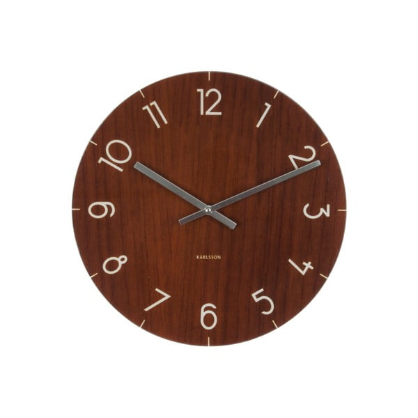Ciemnobrązowy zegar Karlsson Glass Wood, ⌀ 17 cm