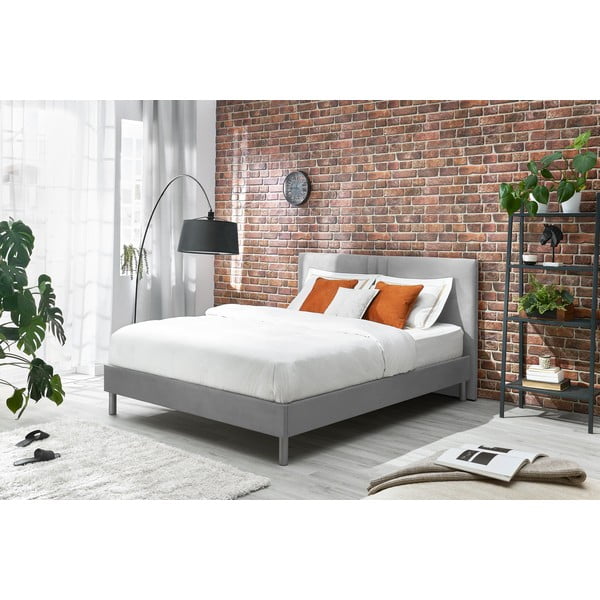 Szare tapicerowane łóżko dwuosobowe ze stelażem 180x200 cm Kerry – Bobochic Paris-image-1