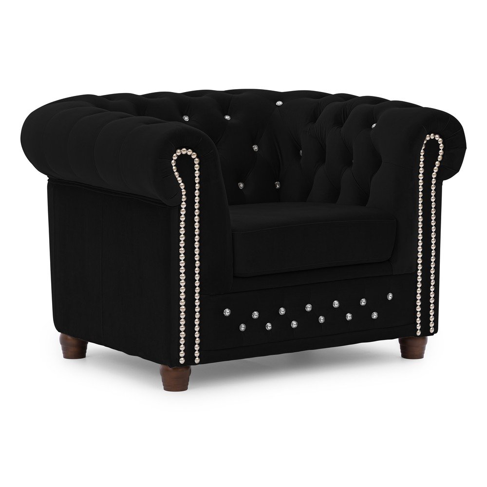 Czarny aksamitny fotel typu chesterfield York Blik – Ropez