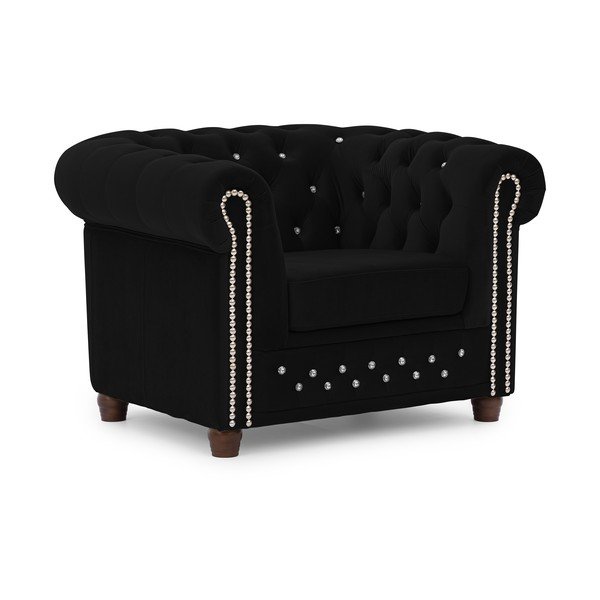 Czarny aksamitny fotel typu chesterfield York Blik – Ropez