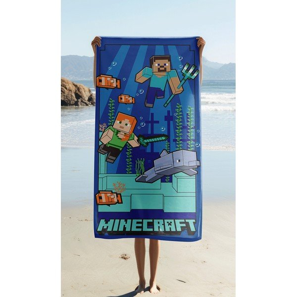 Niebieski ręcznik dziecięcy z mikrowłókna 70x140 cm Minecraft "Underwater Fun" – Jerry Fabrics-image-1
