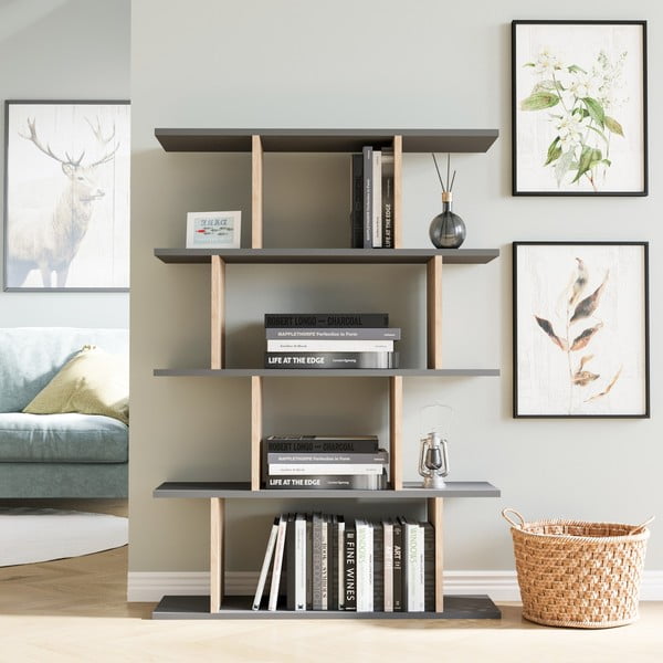 Szary regał w dekorze dębu 90x127 cm Harmon – Kalune Design-image-1