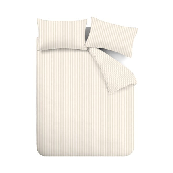 Beżowo-kremowa flanelowa pościel dwuosobowa 230x220 cm Stripe – Catherine Lansfield