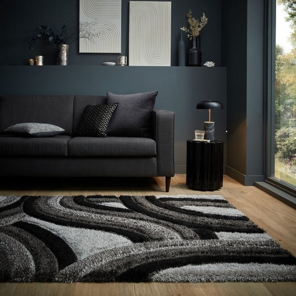 Czarno-szary dywan tkany ręcznie z włókien z reyklingu 160x230 cm Velvet – Flair Rugs-image-1