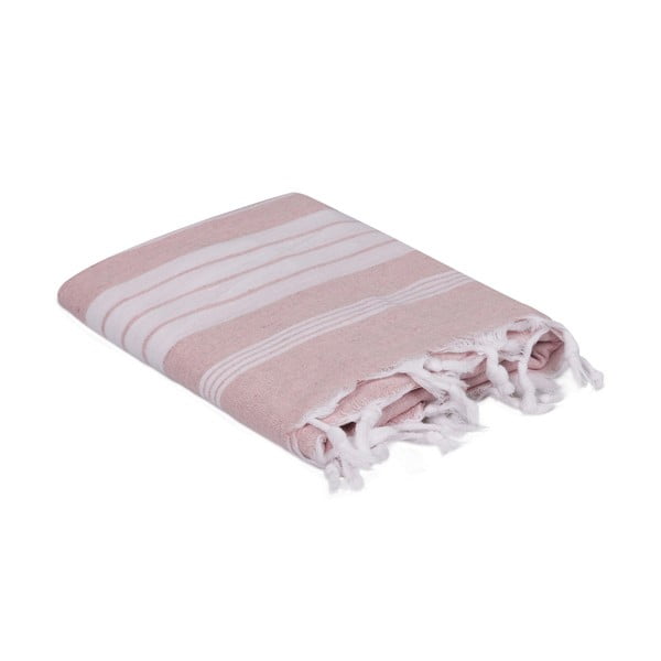 Jasnorózowo-biały ręcznik, 170x90 cm