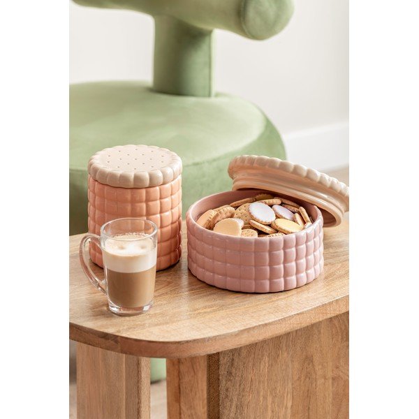 Jasnoróżowy ceramiczny pojemnik dekoracyjny ø 20x10 cm Biscuit Box – PT LIVING-image-1