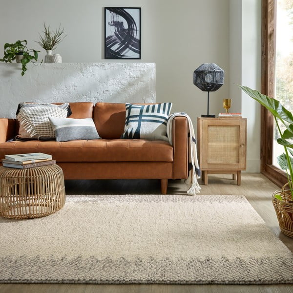 Kremowy dywan z mieszanki wełny tkany ręcznie 160x230 cm Minerals Border – Flair Rugs-image-1