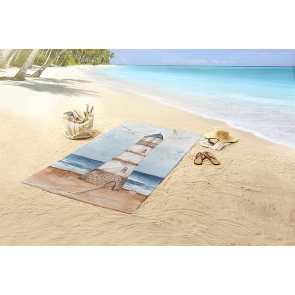 Niebiesko-brązowy aksamitny ręcznik plażowy 100x180 cm Berlin – Good Morning-image-1