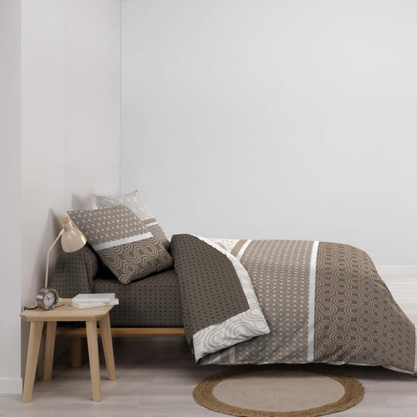 Brązowa bawełniana pościel dwuosobowa z prześcieradłem/6-częściowa 240x220 cm Pacha – douceur d'intérieur-image-1