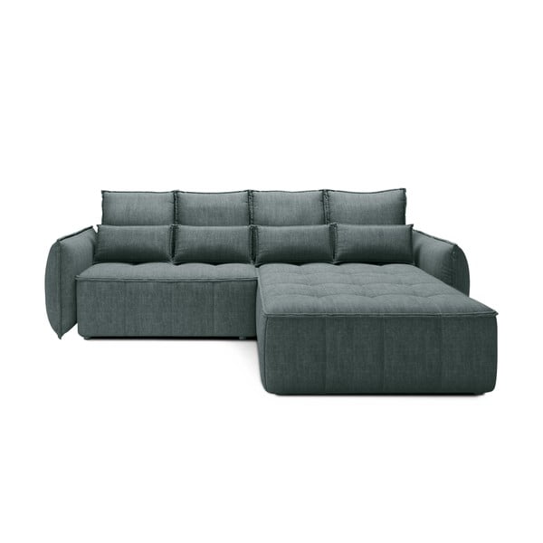 Zielony aksamitny rozkładany/ze schowkiem narożnik (prawostronny/z szezlongiem) Campo – ELTAP