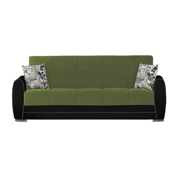 Zielono-czarna trzyosobowa sofa rozkładana ze schowkiem Esidra Rest