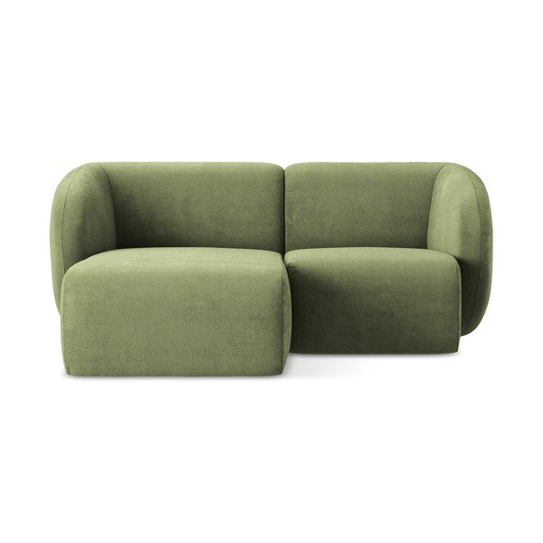 Zielony narożnik z tkaniny szenilowej (lewostronny/z szezlongiem) Lani – Makamii