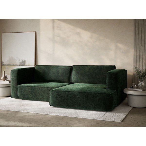 Ciemnozielony rozkładany/ze schowkiem narożnik z tkaniny szenilowej (prawostronny/z szezlongiem) Velto – Maison de Rêve-image-4