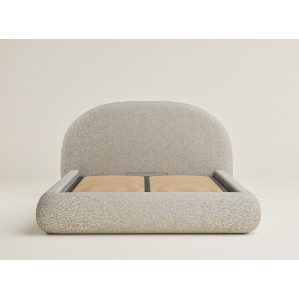 Beżowe tapicerowane łóżko dwuosobowe ze schowkiem ze stelażem 160x200 cm Maumere – Maison de Rêve-image-2