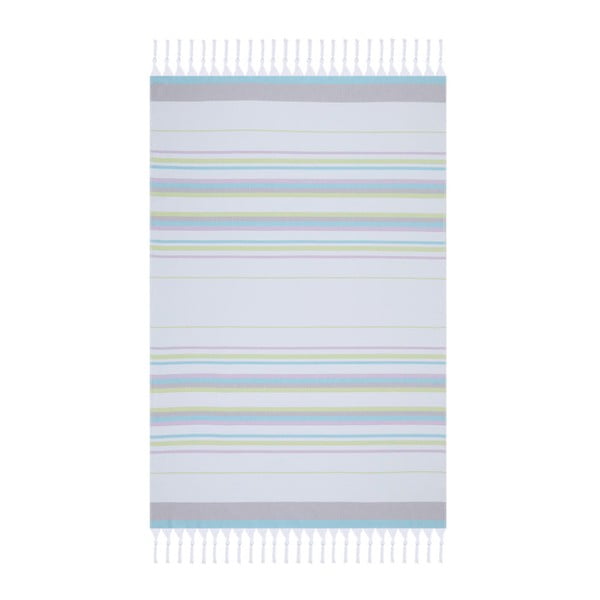 Niebiesko-żółto-biały ręcznik plażowy Fouta, 170x100 cm