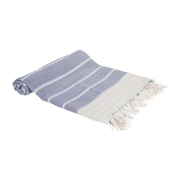 Niebieski ręcznik kąpielowy tkany ręcznie Ivy's Ceren, 100x180 cm