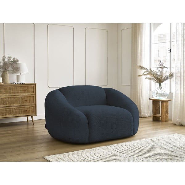 Ciemnoniebieski fotel z materiału bouclé Tina – Bobochic Paris-image-4