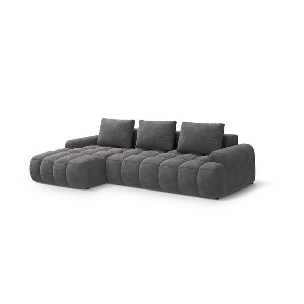 Szary aksamitny rozkładany/ze schowkiem narożnik (lewostronny/z szezlongiem) Linz – Cosmopolitan Design-image-2