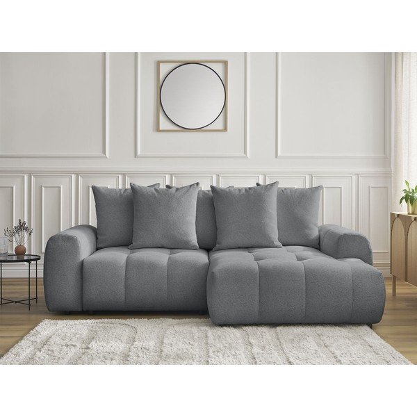 Szary rozkładany narożnik z tkaniny szenilowej ze schowkiem (prawostronny/z szezlongiem) Roxelane – Bobochic Paris-image-1