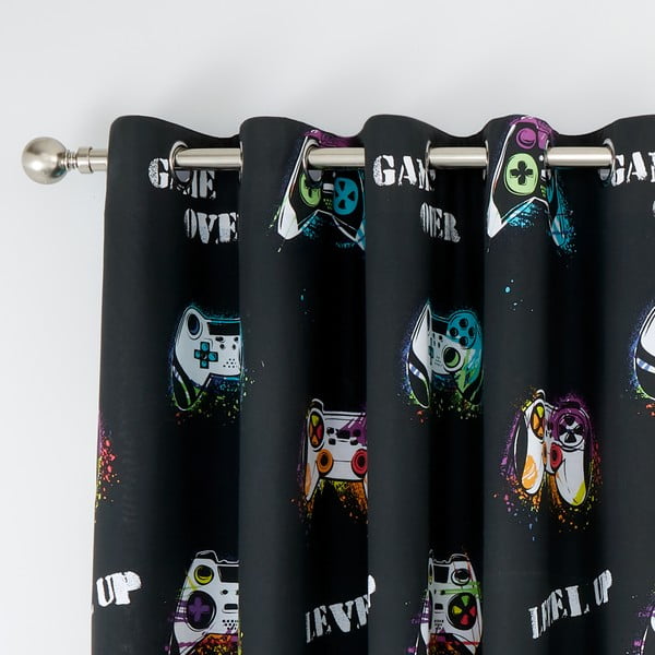 Czarno-niebieska zasłona dziecięca 2 szt. 168x183 cm Game Over – Catherine Lansfield-image-2