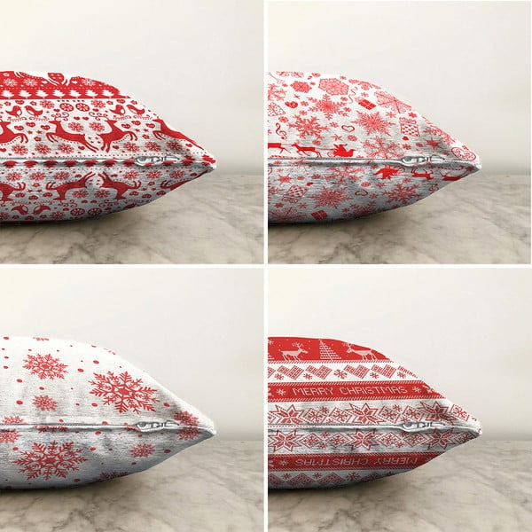 Zestaw 4 świątecznych szenilowych poszewek na poduszki Minimalist Cushion Covers Red Snowflakes, 55x55 cm-image-1
