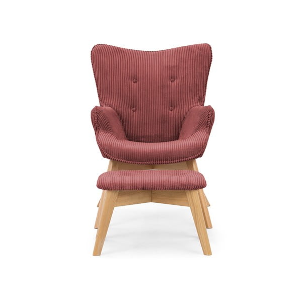 Czerwony sztruksowy fotel z podnóżkiem Niko – Ropez-image-3