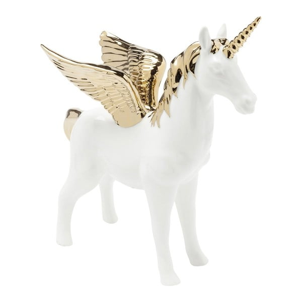 Biały jednorożec z rogiem w złotej barwie Kare Design Figurine Unicorn