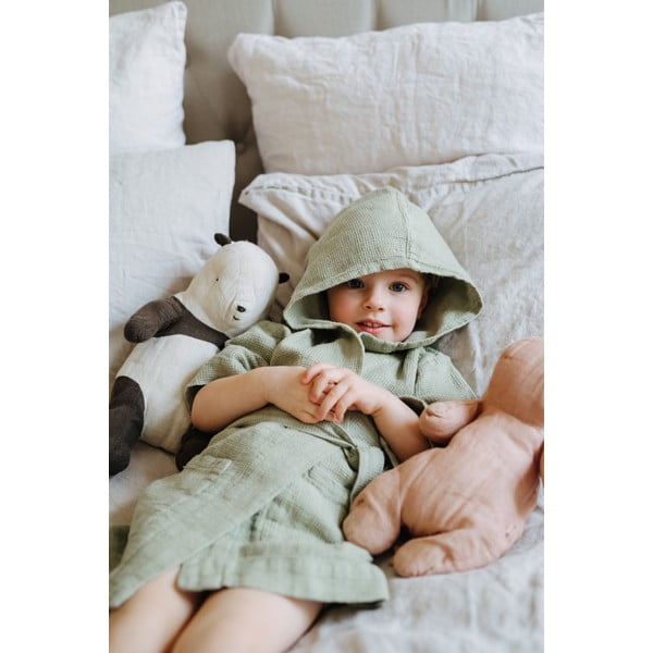 Dziecięcy zielony lniany szlafrok Linen Tales Nature, vel. 122-128-image-3