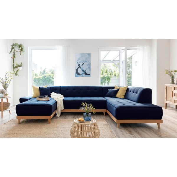 Granatowa rozkładana sofa w kształcie litery "U" Miuform Dazzling Daisy, prawostronna-image-3