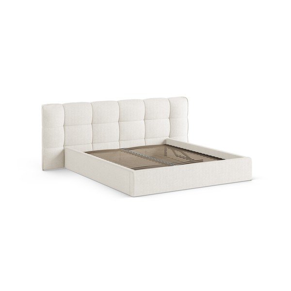 Tapicerowane łóżko dwuosobowe w kolorze kości słoniowej ze schowkiem i stelażem 140x200 cm Eric – Micadoni -image-3